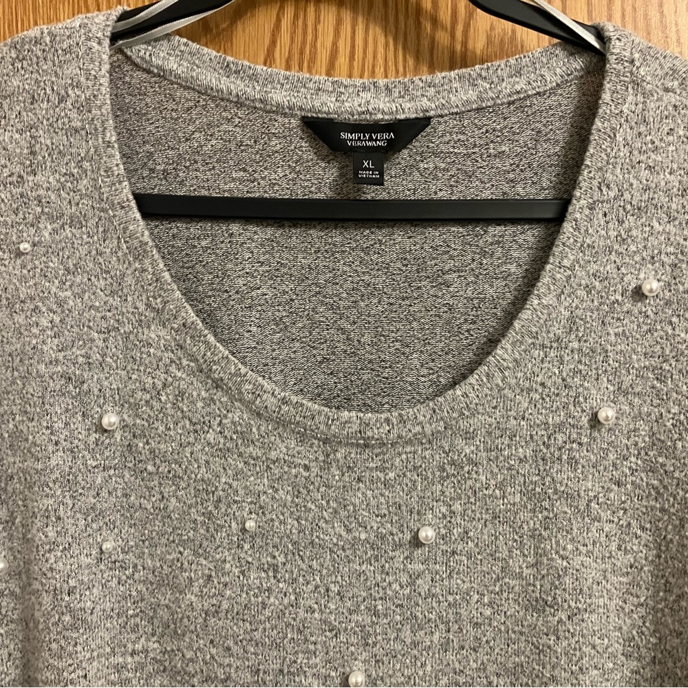 Heather Gray Simply Vera XL Long Sleeve Sweater with Pearl Embellishments - Picture 3 of 7